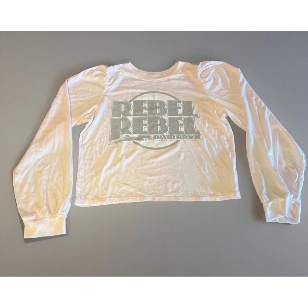Recycled karma David Bowie Rebel Rebel Pink Puff Sleeve Graphic Crop Top M